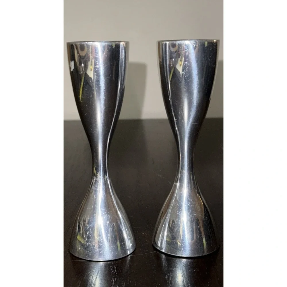 Nambe Pair of Flare Candlestick Holders 5.5